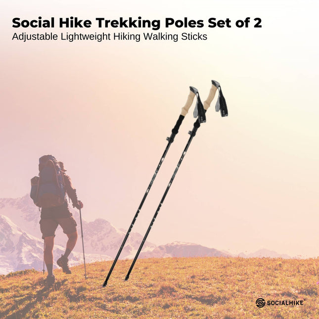 Social Hike Trekking Poles Set of 2 Adjustable Lightweight Hiking Walking Sticks
