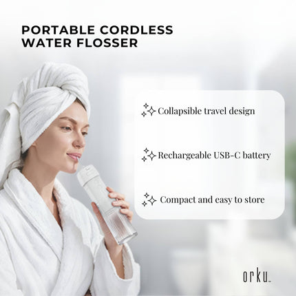 Orku Mini Water Flosser Rechargeable Portable Extendable Travel Oral Irrigator White