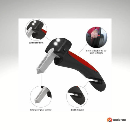 1x Car Cane Door Handle - Portable Elderly Standing Aid LED Flashlight Hammer Tool