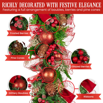 Christabelle 1m Christmas Garland with Red Berries & Pine Cones Baubles Berries Tree Decoration Ornament Red Green