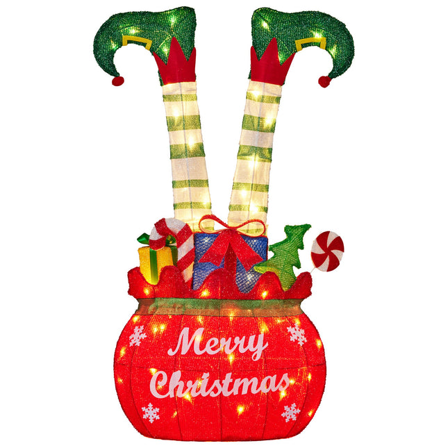 Christabelle Elf in Gift Sack Christmas Display Warm White LED Lights 86cm for Decoration w/Wire Frame Construction