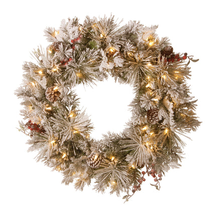 Christabelle 61cm Snowy Christmas Wreath Bedford with LED Lights Front Door Decoration Ornament