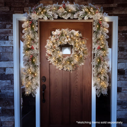 Christabelle 61cm Snowy Christmas Wreath Bedford with LED Lights Front Door Decoration Ornament