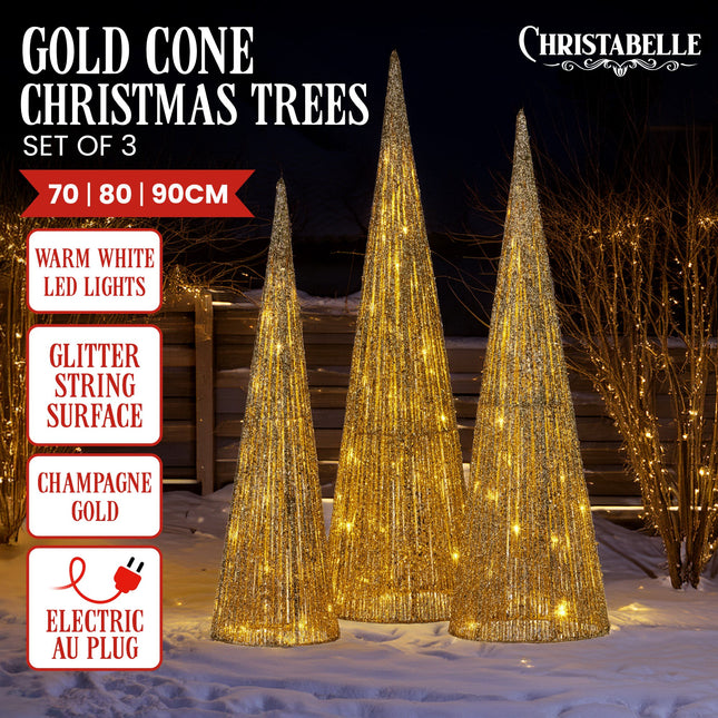 Christabelle 3pc Christmas Tree Indoor Outdoor Display Decoration LED Lights Front Yard Lawn Statue Ornament