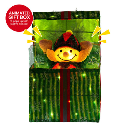 Christabelle Animated Elf Gift Box Led Lights Christmas Tree Decoration Ornament