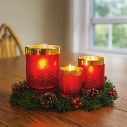 Christabelle Christmas Candle Jar Set Of 3 Red And Gold Holiday Candle Holders