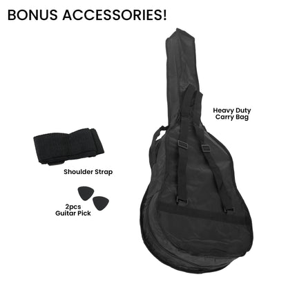 Karrera 38in Acoustic Guitar Steel Strings Carry Bag Shoulder Strap Sun Burst