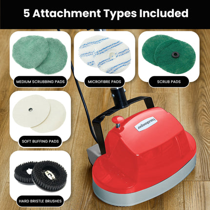 Klika Hauskeeper 5 in 1 Electric 240V Floor Polisher w/ 6M Power Cable Timber Hard Waxer Buffer Cleaner Red
