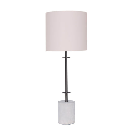 Sarantino Concrete & Metal Table Lamp with Ghost-White Linen Drum Shade
