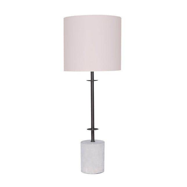 Sarantino Concrete & Metal Table Lamp with Ghost-White Linen Drum Shade