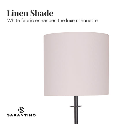 Sarantino Concrete & Metal Table Lamp with Ghost-White Linen Drum Shade