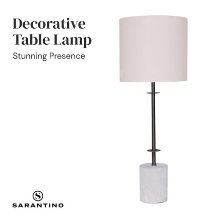 Sarantino Concrete & Metal Table Lamp with Ghost-White Linen Drum Shade