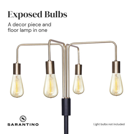 Sarantino Modern Exposed Bulb 4-Arm Industrial Light Floor Lamp