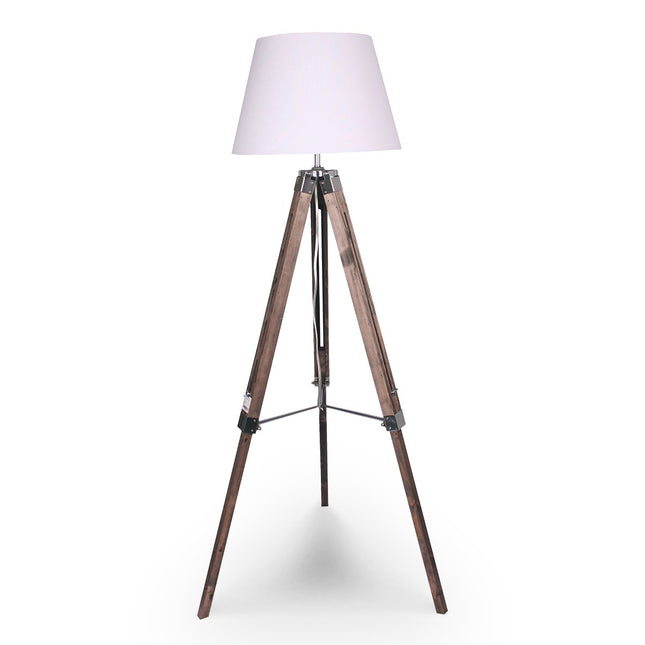 Sarantino Solid Wood Tripod Floor Lamp Adjustable Height White Shade