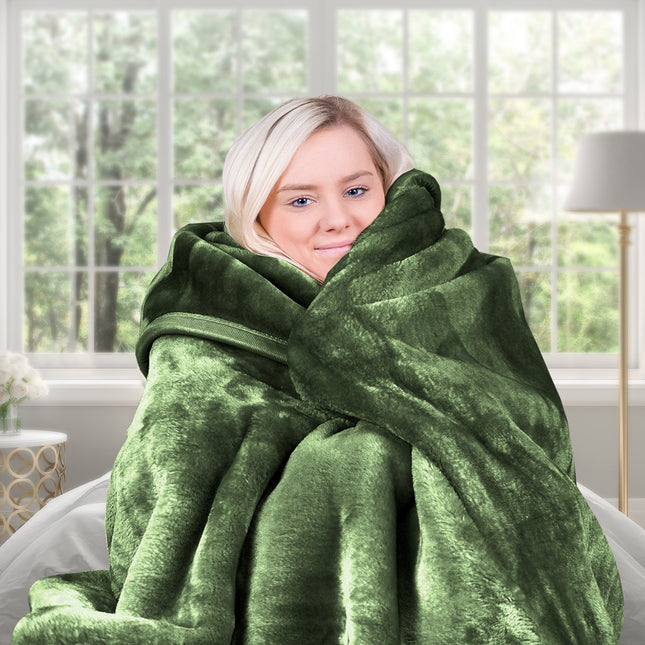 Laura Hill 600gsm Faux Mink Blanket Queen Size Double-sided Throw Rug Large Super Luxurious Soft - Green