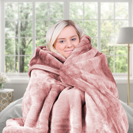 Laura Hill Mink Blanket Queen Size Double-sided Soft Plush Bed Faux Throw Rug 220 X 240cm (pink)