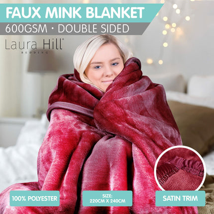 Laura Hill Mink Blanket Double Sided Queen Size Soft Plush Bed Faux Throw Rug 220 X 240cm