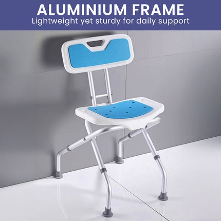Orthonica Compact & Foldable Commode Shower Chair w/Height Adjustable Aluminium Frame Non Slip Feet HDPE Seat & Backrest
