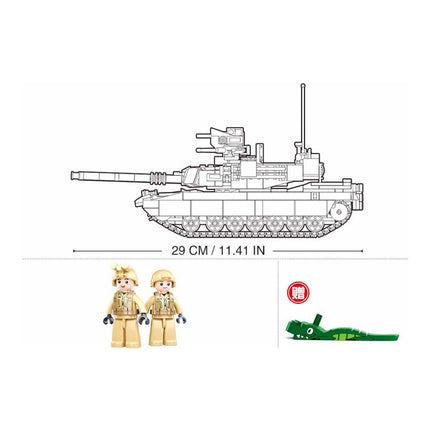 Sluban B0892 Model Kit M1A2 Abrams Main Battle Tank US Army Desert Armor Vehicle Military Building Blocks DIY Set Toy