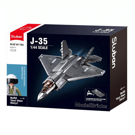 Sluban B1186 Model Kit 1:44 J35 Carrier Fighter Chinese Stealth Jet Plane PLAAF Building Blocks DIY Set Toy