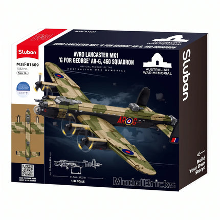 Sluban Model Kit 1:44 Lancaster Bomber G For George Plane WWII RAAF Air Force Military Building Blocks DIY Set Toy Sluban B1609