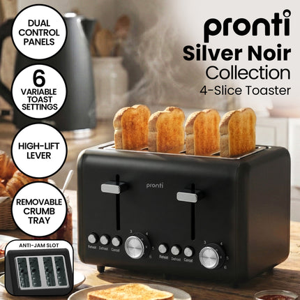Pronti Breakfast Set with HomeMaid Coffee Machine, Silver Noir Toaster & Kettle