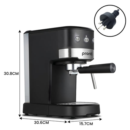 Pronti Breakfast Set with 1.25L Coffee Machine, Silver Noir Toaster & Kettle