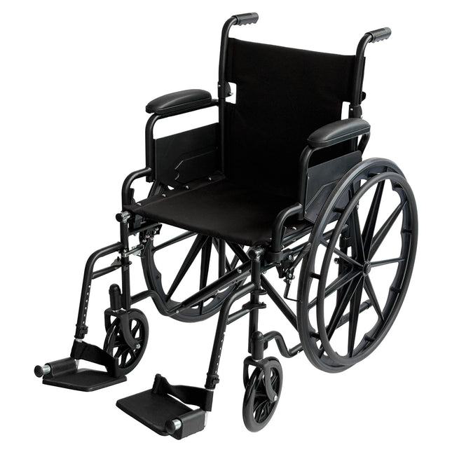 Orthonica New Steel Wheelchair In Black Foldable Lightweight Disability Aid Portable Heavy-duty 24-inch Adjustable Footrest Steel Frame