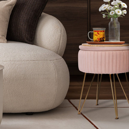Side Table Storage Ottoman - Velvet Padded Stool Vanity Footstool REMY PINK