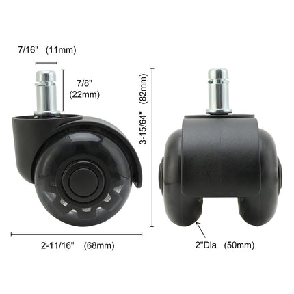 5X 2'' Twin Wheel Office Chair Casters - Slient Smooth, 11x22mm Stem