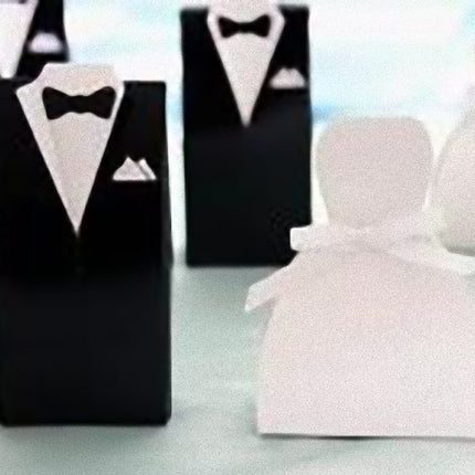 100 Pack of 50 Bride Gown and 50 Groom Tux Wedding Bridal Bomboniere Favor Candy Choc Almond Box - NW