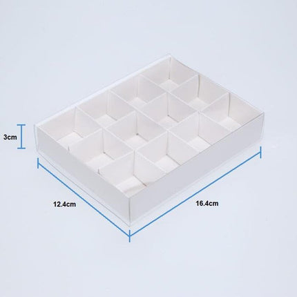 100 Pack of White Card Chocolate Sweet Soap Product Retail Gift Box - 12 bay 4x4x3cm Compartments  - Clear Slide On Lid - 16x12x3cm
