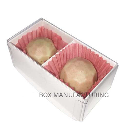 100 Pack of White Card Chocolate Sweet Soap Product Retail Gift Box - 2 Bay Compartments - Clear Slide On Lid - 8x4x3cm