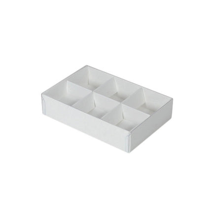 100 Pack of White Card Chocolate Sweet Soap Product Retail Gift Box - 6 Bay Compartments - Clear Slide On Lid - 12x8x3cm