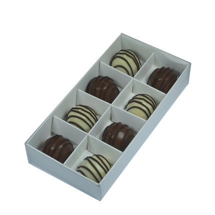 100 Pack of White Card Chocolate Sweet Soap Product Retail Gift Box - 8 bay 3cm Compartments - Clear Slide On Lid - 16x8x3cm
