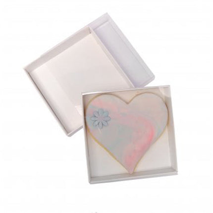 100 Pack of 8cm Square Wedding Invitation Coaster Favor Function product Presentation Cookie Biscuit Patisserie Gift Box - 2cm deep - White Card with Clear Slide On PVC Lid