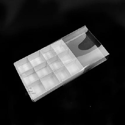 10 Pack of White Card Chocolate Sweet Soap Product Retail Gift Box - 12 bay 4x4x3cm Compartments  - Clear Slide On Lid - 16x12x3cm