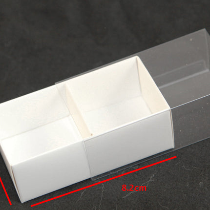 10 Pack of White Card Chocolate Sweet Soap Product Retail Gift Box - 2 Bay Compartments - Clear Slide On Lid - 8x4x3cm