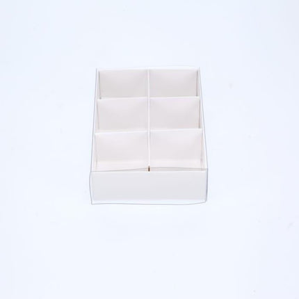 10 Pack of White Card Chocolate Sweet Soap Product Retail Gift Box - 6 Bay Compartments - Clear Slide On Lid - 12x8x3cm