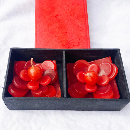 2 Red Lotus Floating Candles in Red Black Gift Box Set Birthday Xmas Valentine Mothers Day Gift Present