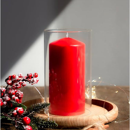 4 Pack Red Wax Pillar Advent Candles Xmas Wedding Party Table Room Centrepiece Decor Graduated sized 6 to 15cm High