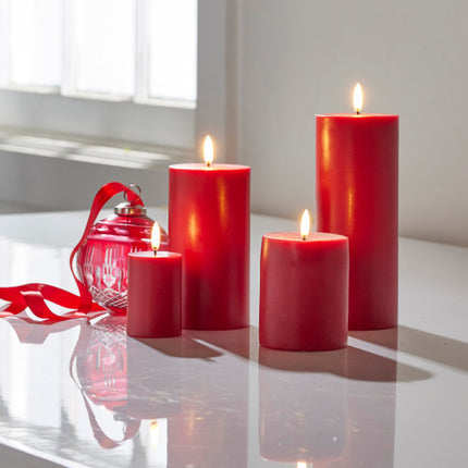 4 Pack Red Wax Pillar Advent Candles Xmas Wedding Party Table Room Centrepiece Decor Graduated sized 6 to 15cm High