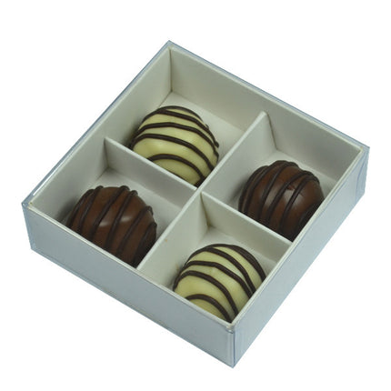 50 Pack of White Card Chocolate Sweet Soap Product Retail Gift Box - 4 Bay Compartments - Clear Slide On Lid - 8x8x3cm