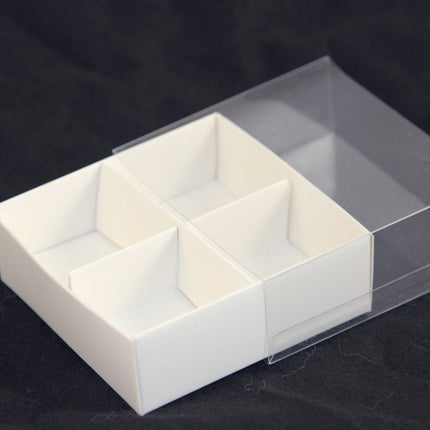 50 Pack of White Card Chocolate Sweet Soap Product Retail Gift Box - 4 Bay Compartments - Clear Slide On Lid - 8x8x3cm