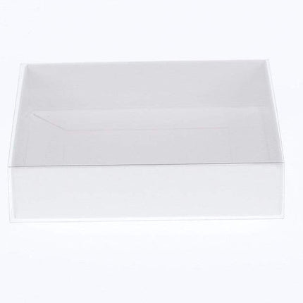 50 Pack of 15cm Square Invitation Coaster Favor Function product Presentation Cookie Biscuit Patisserie Gift Box - 4cm deep - White Card with Clear Slide On PVC Lid