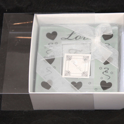 50 Pack of 8cm Square Wedding Invitation Coaster Favor Function product Presentation Cookie Biscuit Patisserie Gift Box - 2cm deep - White Card with Clear Slide On PVC Lid