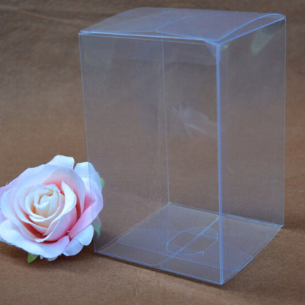 50 Pack of 8x8x10cm Clear PVC Plastic Folding Packaging Small rectangle/square Boxes for Wedding Jewelry Gift Party Favor Model Candy Chocolate Soap Box