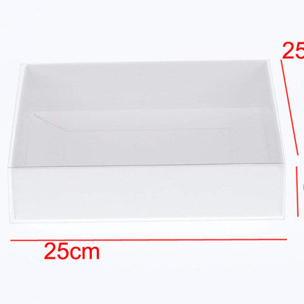50 Pack of White Card Box - Clear Slide On Lid - 25 x 25 x 6cm - Large Beauty Product Gift Giving Hamper Tray Merch Fashion Cake Sweets Xmas