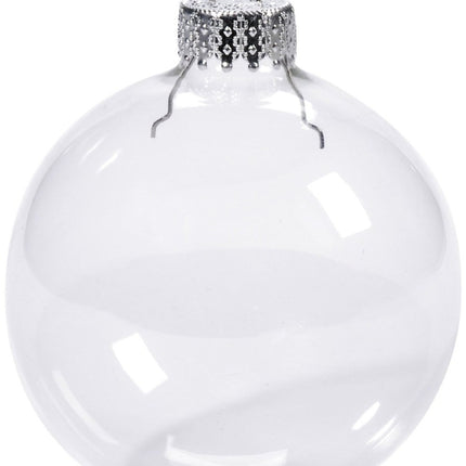 20 x Glass Bauble 8cm Diameter Round Clear with Silver Cap - table or tree centrepice personal memory theme craft gift