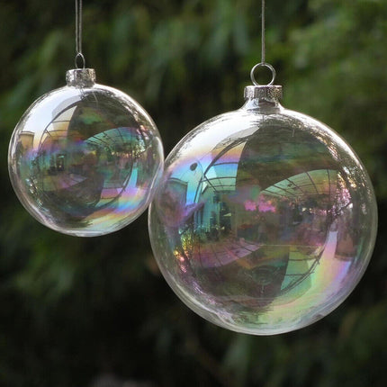 20 x Glass Bauble 8cm Diameter Round Clear with Silver Cap - table or tree centrepice personal memory theme craft gift